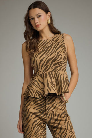 Zebra Peplum Sleeveless Top