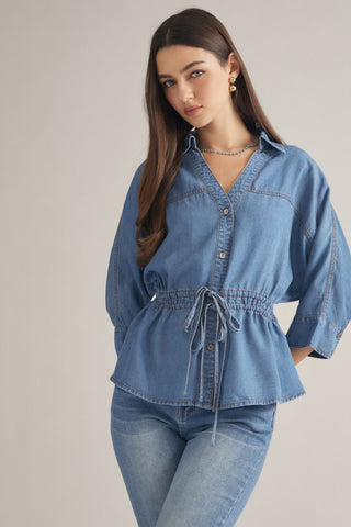 Drawstring Waist Tencel Top