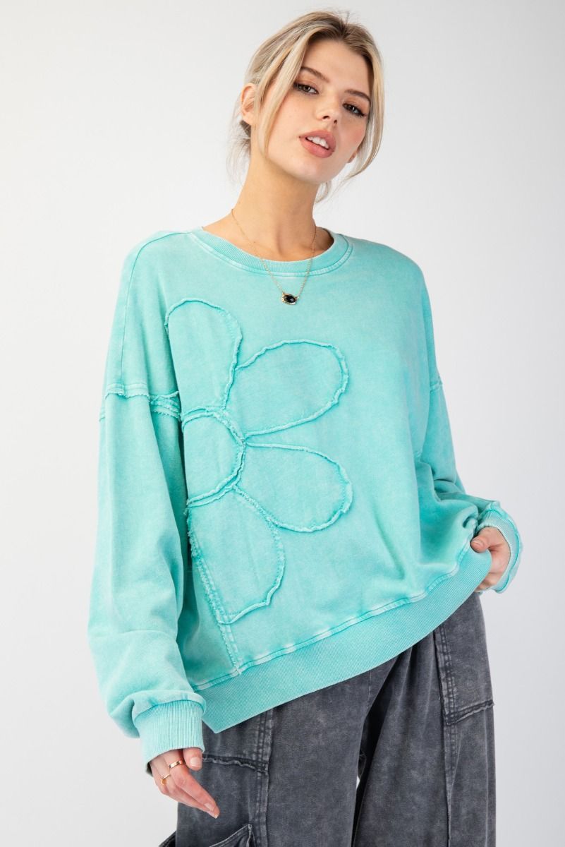 Flower Patch Washed Terry Pullover by Easel