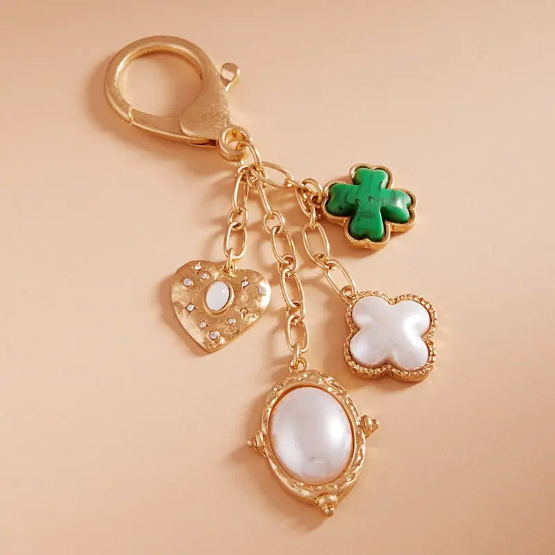 Multi Clover Pearl Bag Charm
