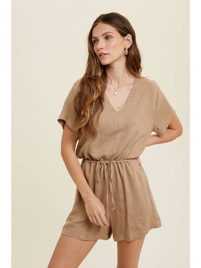 Linen Romper with Drawstring