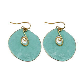 Brass Patina Earrings - Blue Circles