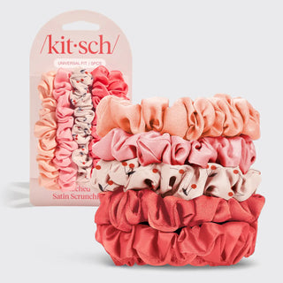 KITSCH Ruched Satin Scrunchies 5pc Set - Cherry Blossom