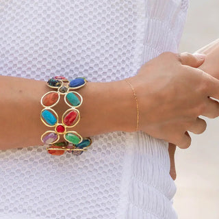 Aasha Kantha Handcrafted Oval Bead Flower Cuff Bracelet