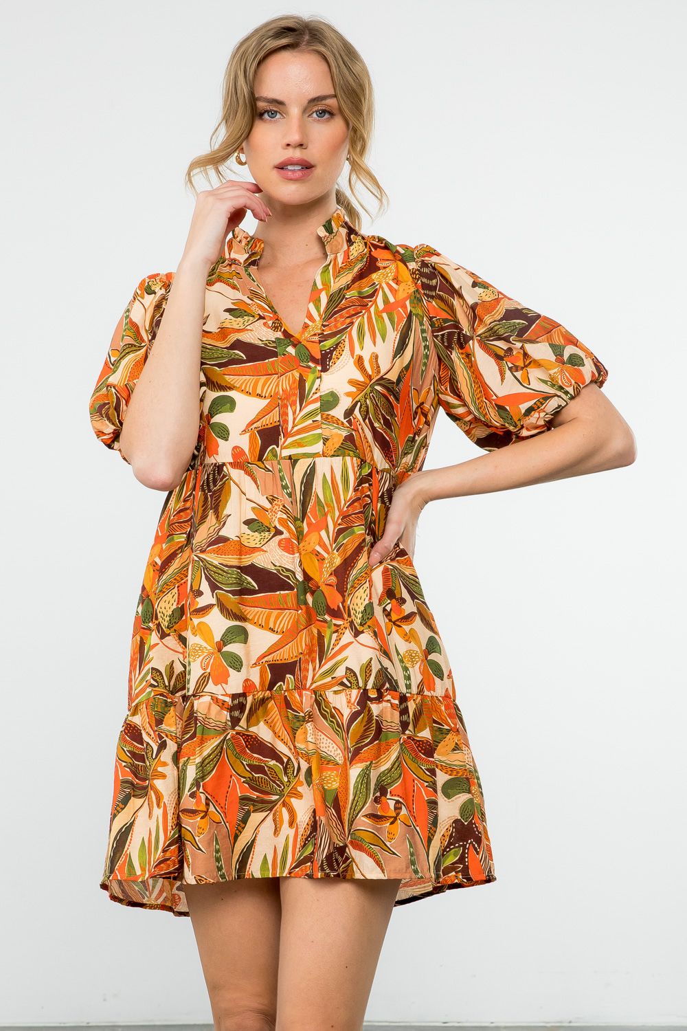 THML Puff Sleeve Floral Print Dress