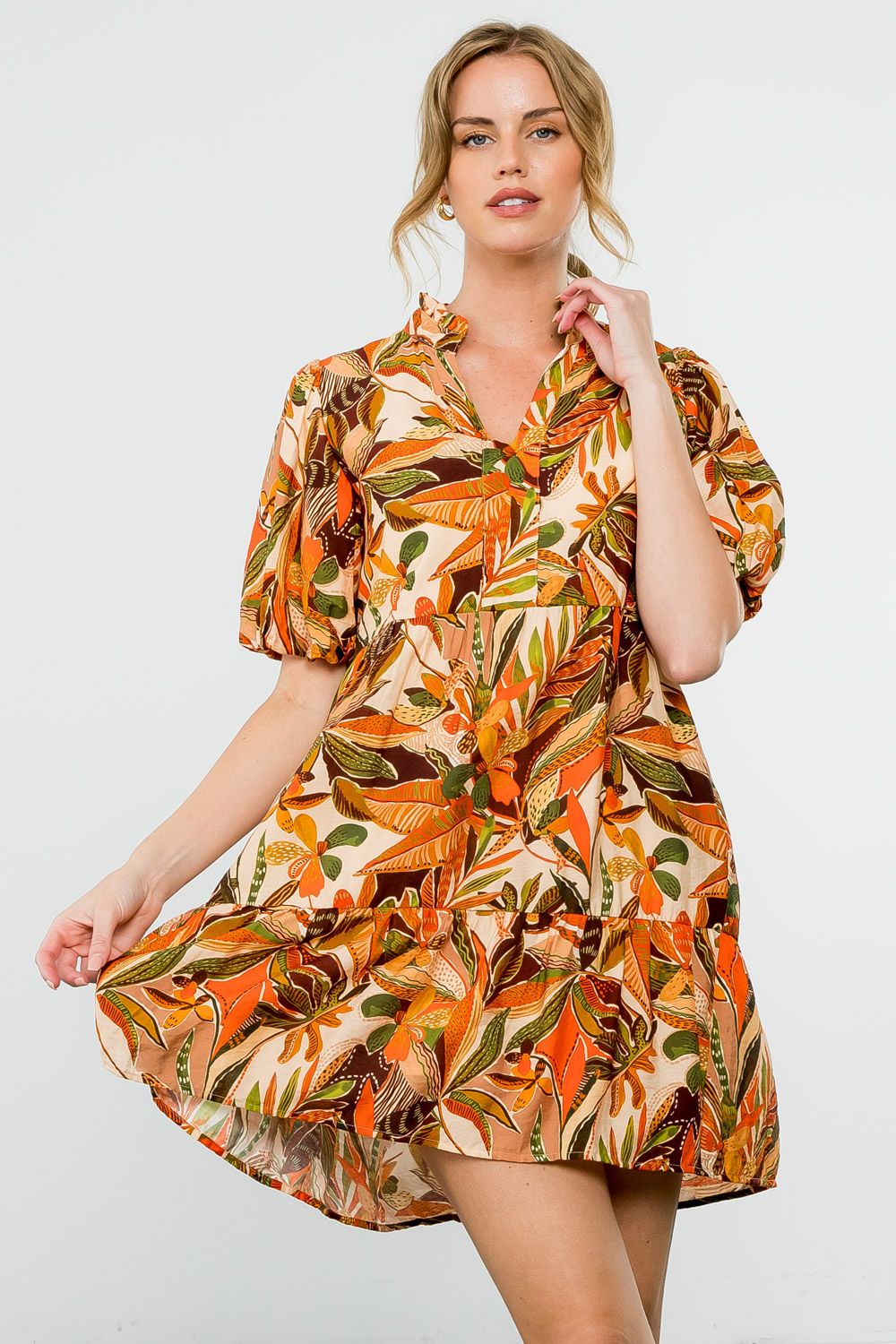 THML Puff Sleeve Floral Print Dress