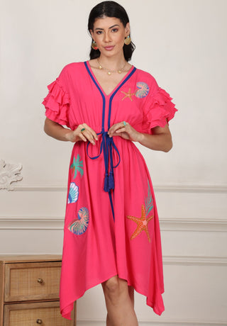 Sea Gem Ruffle Sleeve Dress
