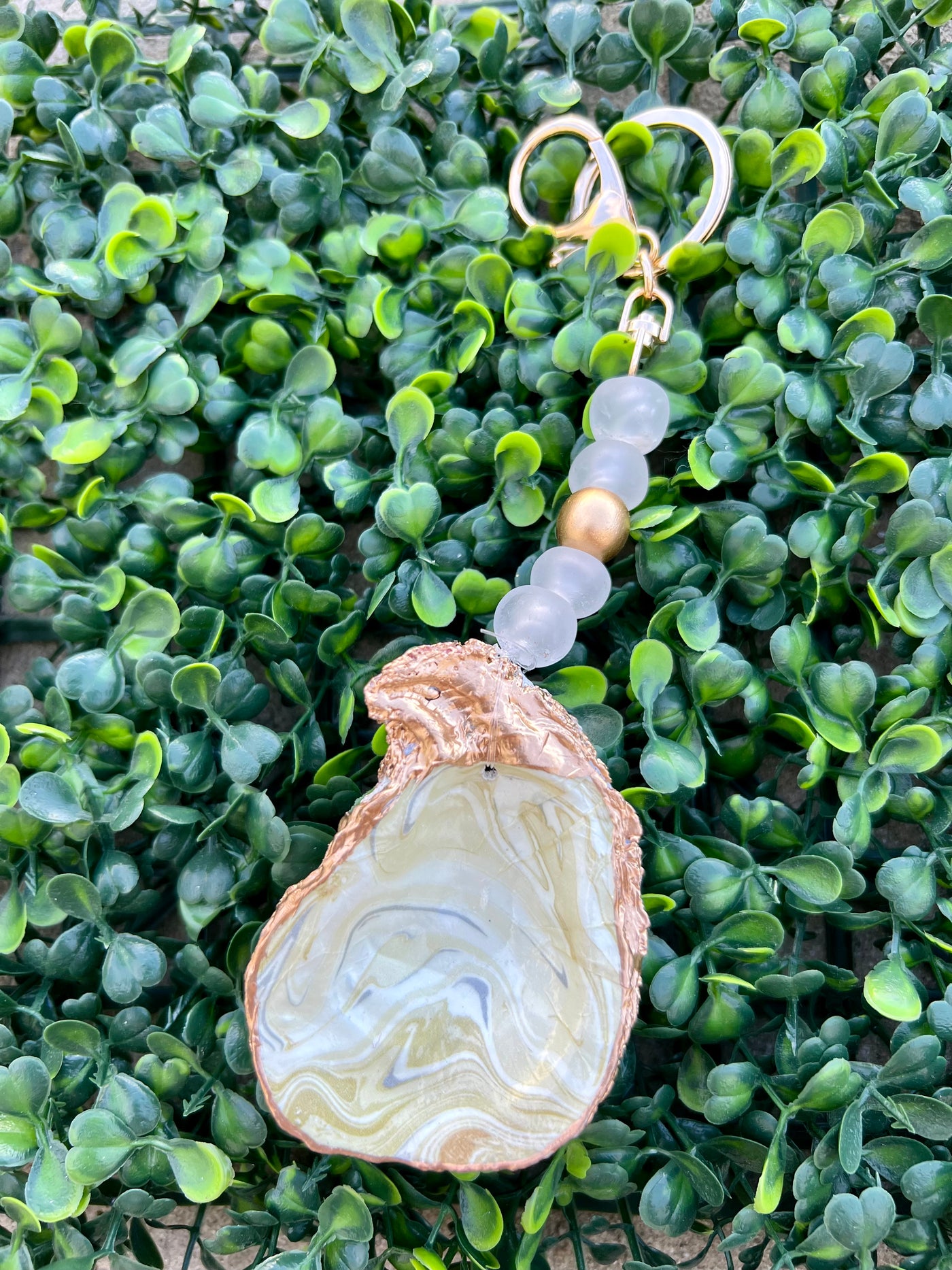 Handmade Decoupage Oyster Shell Keychains