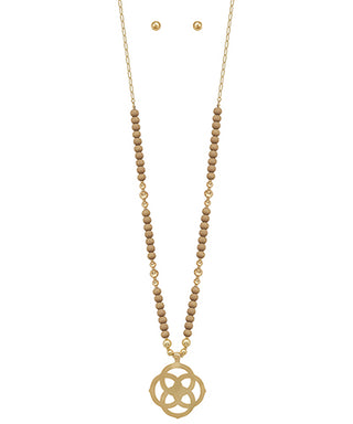 Long Beaded Medallion Necklace