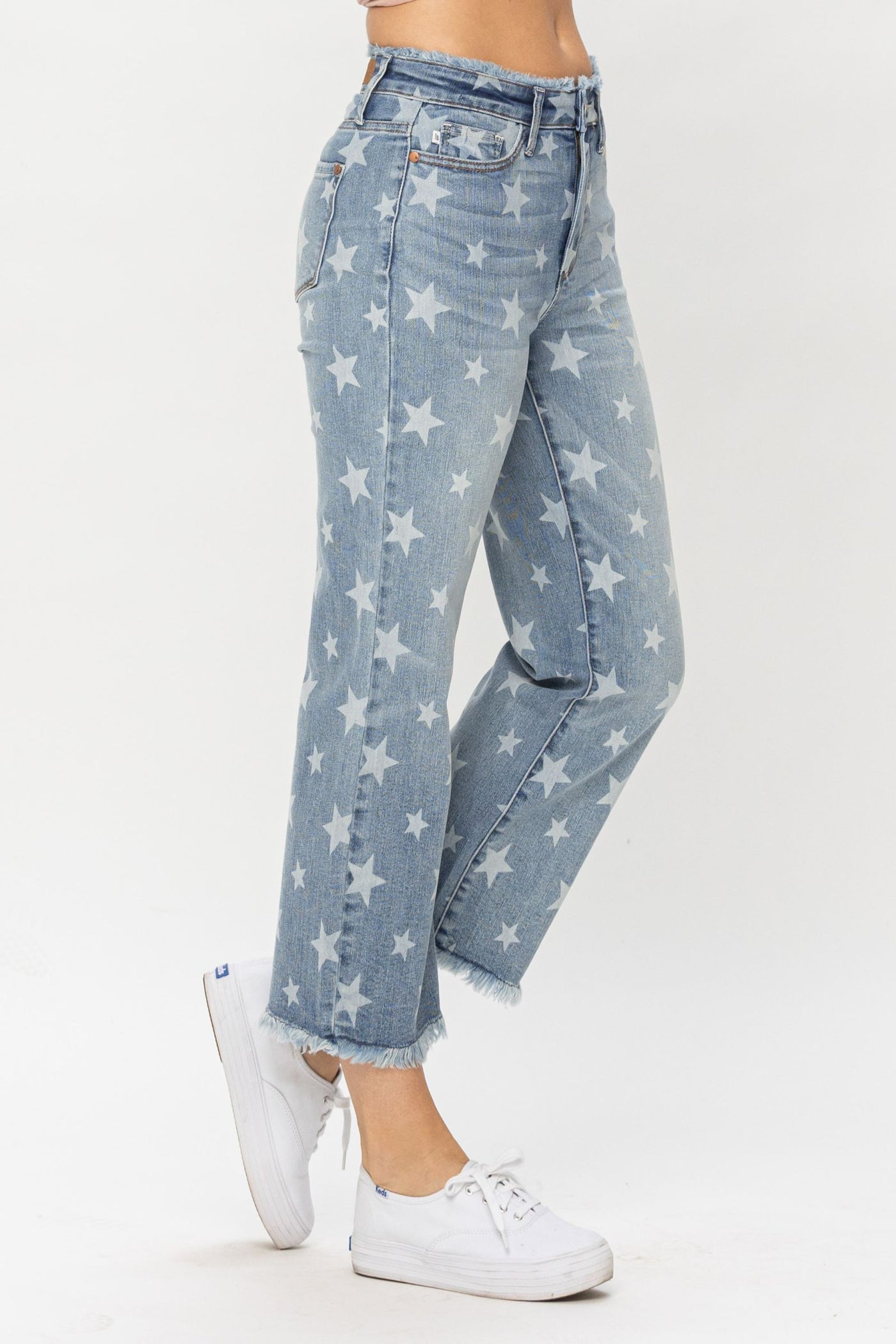 Judy Blue HIGH WAIST STAR PRINT CROPPED STRAIGHT