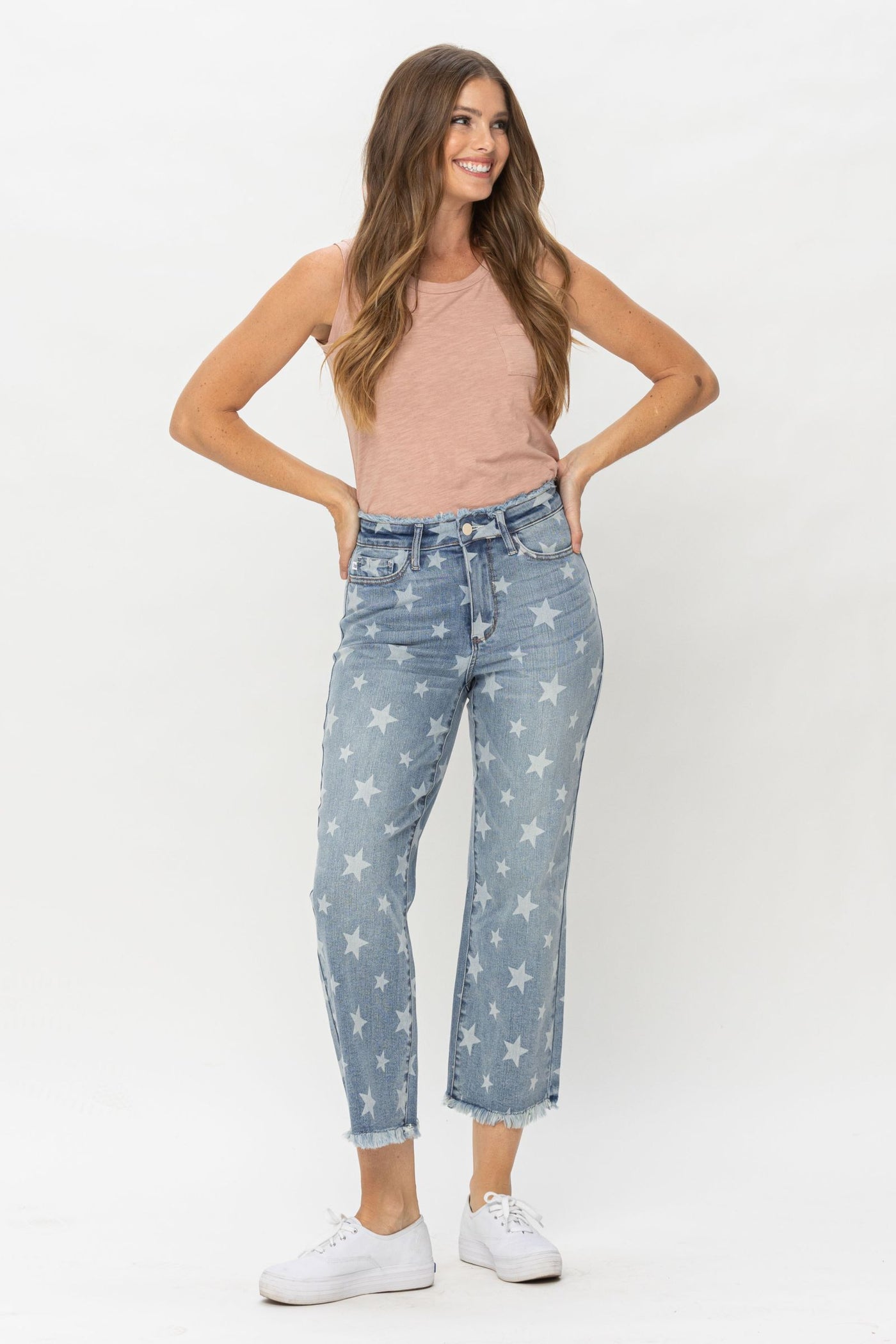 Judy Blue HIGH WAIST STAR PRINT CROPPED STRAIGHT