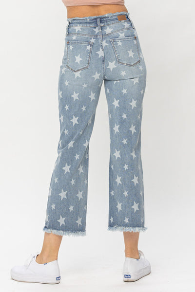 Judy Blue HIGH WAIST STAR PRINT CROPPED STRAIGHT