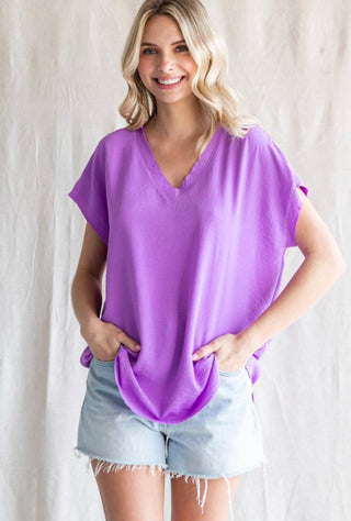 Best Selling Cap Sleeve Raw Edge Top