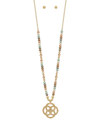 Long Beaded Medallion Necklace