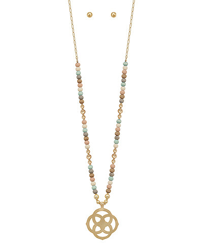 Long Beaded Medallion Necklace