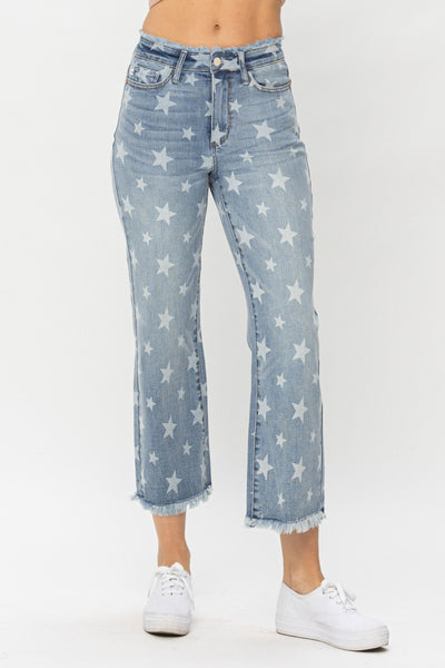 Judy Blue HIGH WAIST STAR PRINT CROPPED STRAIGHT