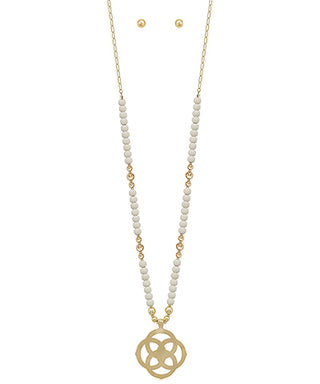Long Beaded Medallion Necklace