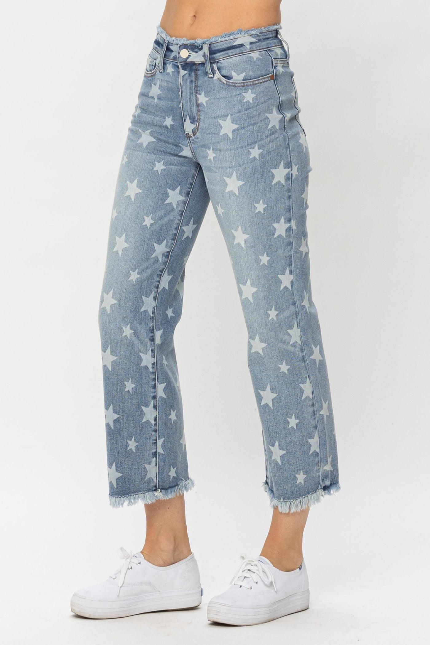 Judy Blue HIGH WAIST STAR PRINT CROPPED STRAIGHT