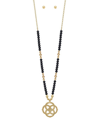 Long Beaded Medallion Necklace