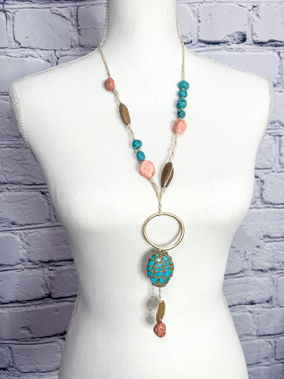 Aqua Stone Braided Necklace