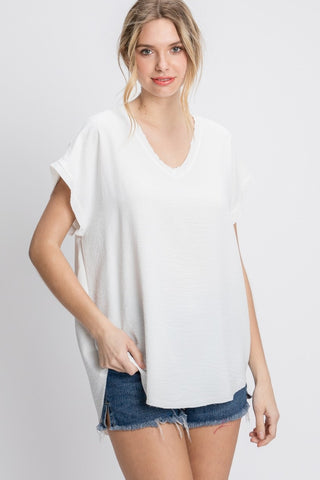 Best Selling Cap Sleeve Raw Edge Top
