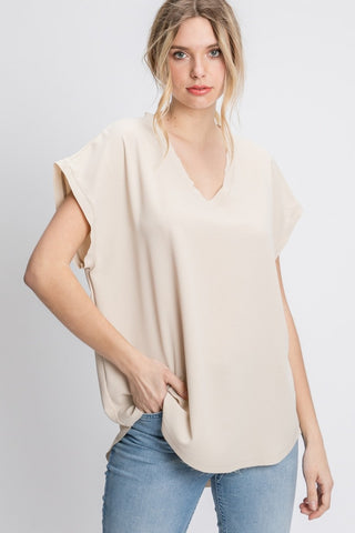 Best Selling Cap Sleeve Raw Edge Top