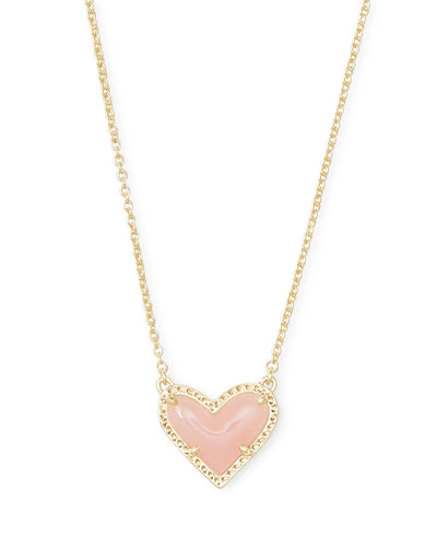 Kendra Scott Boxed Ari Heart Necklace Gold Rose Quartz