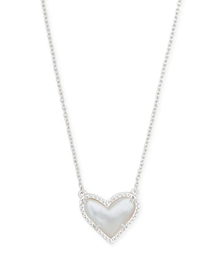 Ari Heart Silver Pendant Necklace in Ivory Mother-of-Pearl