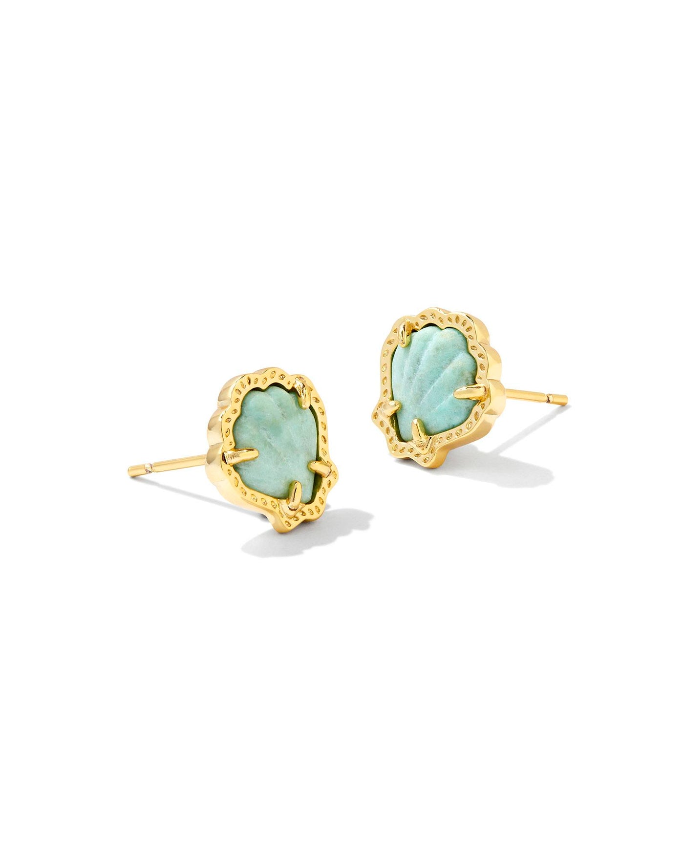 Brynne Shell Stud Earrings Gold Sea Green Chrysocolla