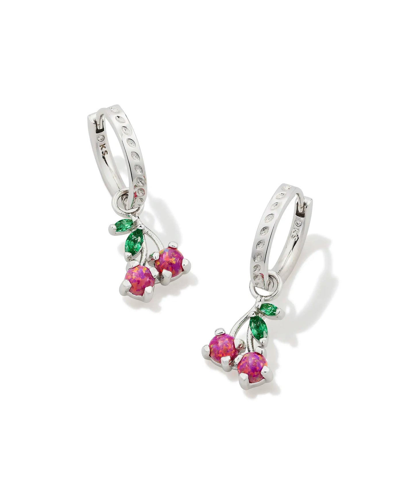 Cherry Silver Huggie Earrings in Berry Opal