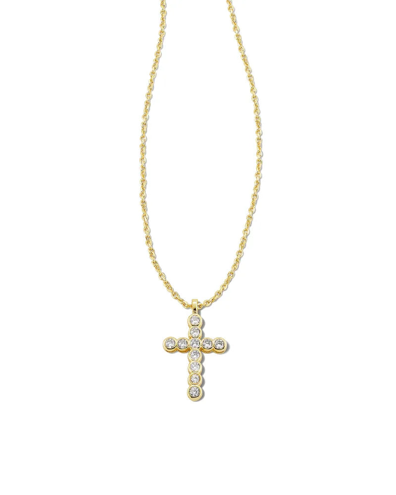 Kendra Scott Boxed Cross Crystal Gold Necklace