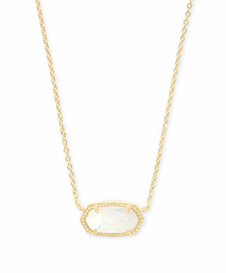 Elisa Gold Pendant Necklace in White Kyocera Opal