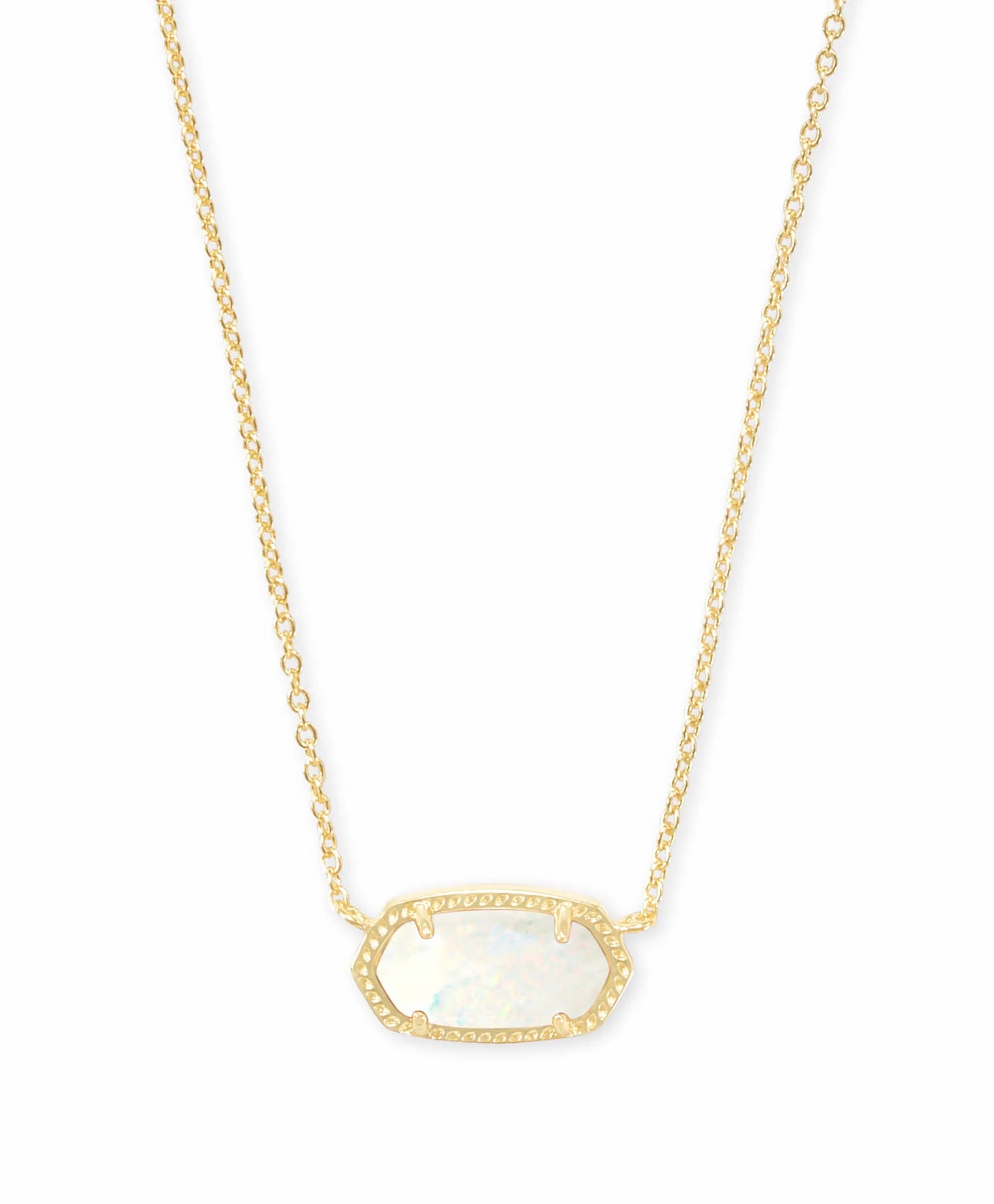 Elisa Gold Pendant Necklace in White Kyocera Opal