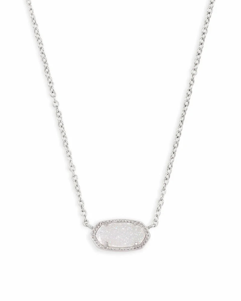 Kendra Scott Boxed Elisa Necklace Silver Iridescent Drusy