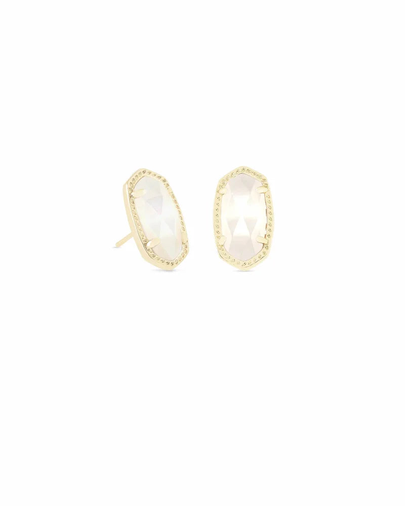 Ellie Gold Stud Earrings in Ivory Mother-of-Pearl