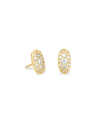 Grayson Gold Stud Earrings in White Crystal