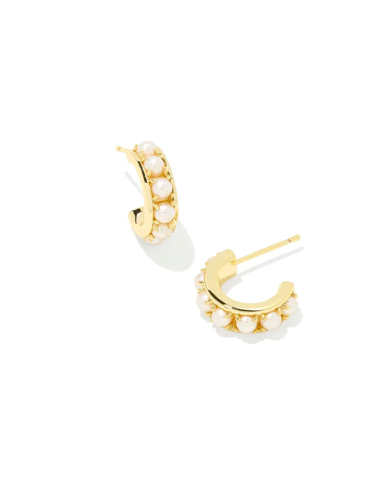 Kendra Scott Krista Huggie Earrings in White Pearl