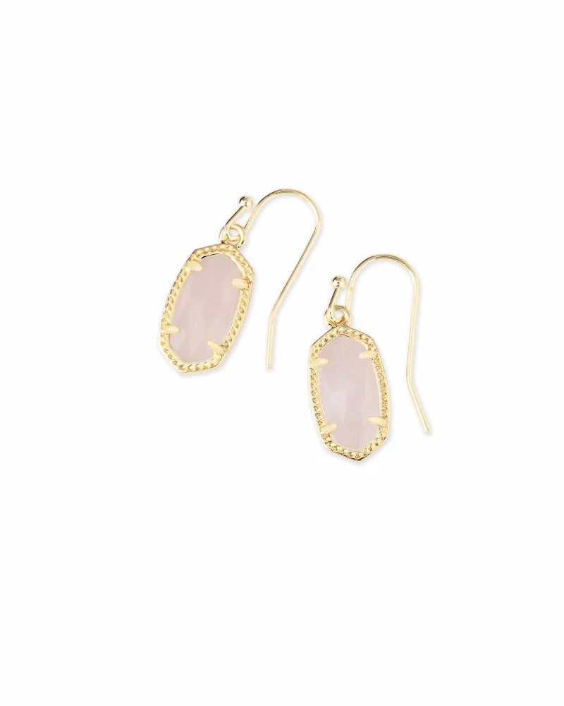 Lee Gold Drop Earrings in Rose Quartz
