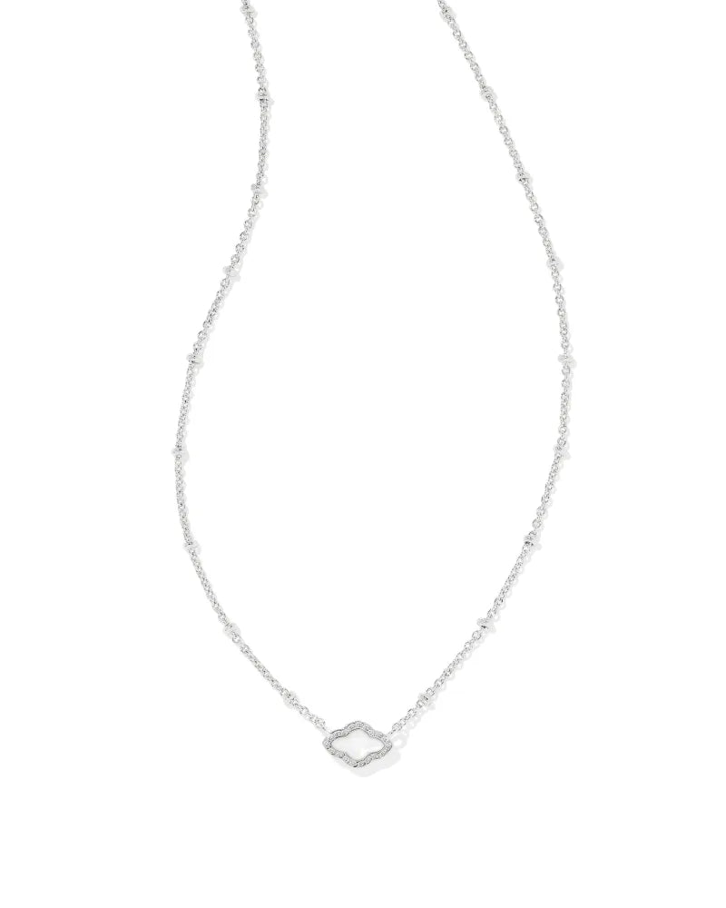 Kendra Scott Mini Abbie Satellite Rhodium Short Pendant Necklace in MOP