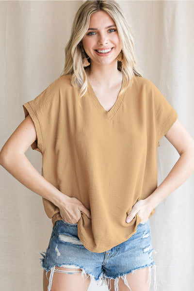 Best Selling Cap Sleeve Raw Edge Top