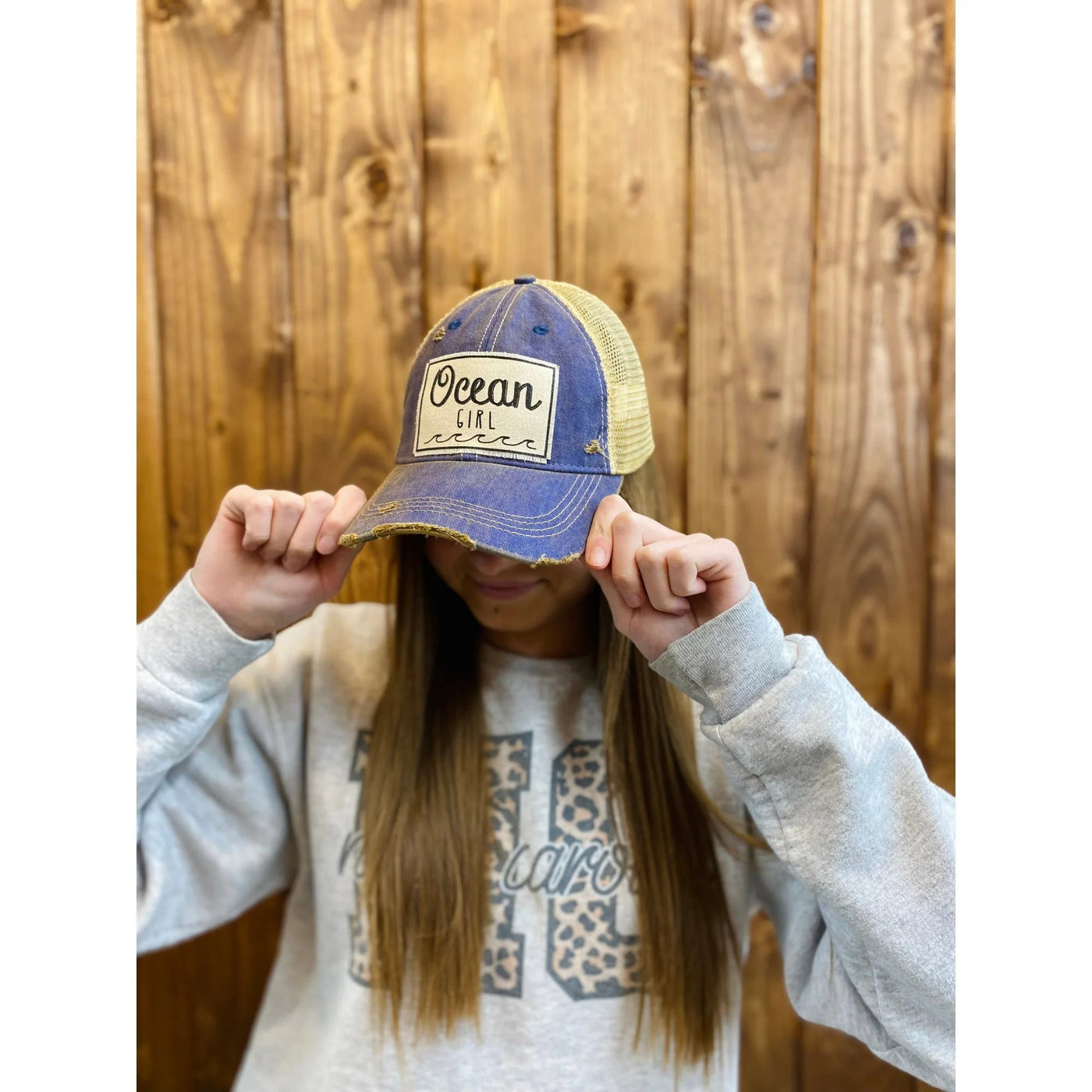 "Ocean Girl" Distressed Trucker Cap