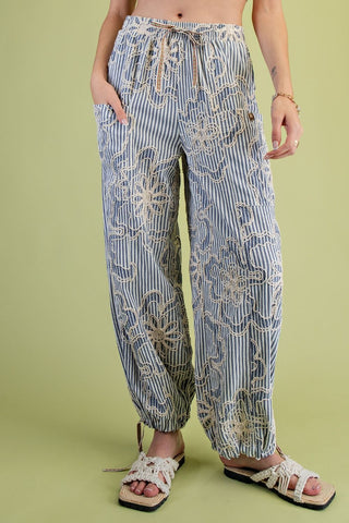 Striped Embroidery Pants