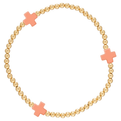 ENewton Colored Signature Cross Pattern 3mm Gold Bead Bracelet