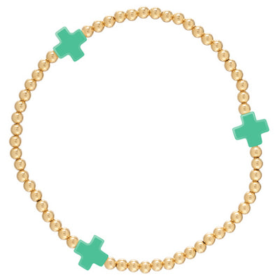 ENewton Colored Signature Cross Pattern 3mm Gold Bead Bracelet