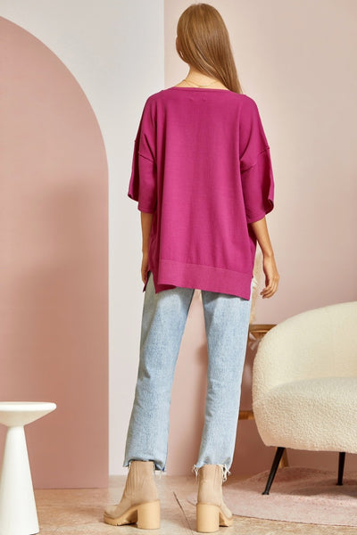 Oversized Magenta Easy Knit Top