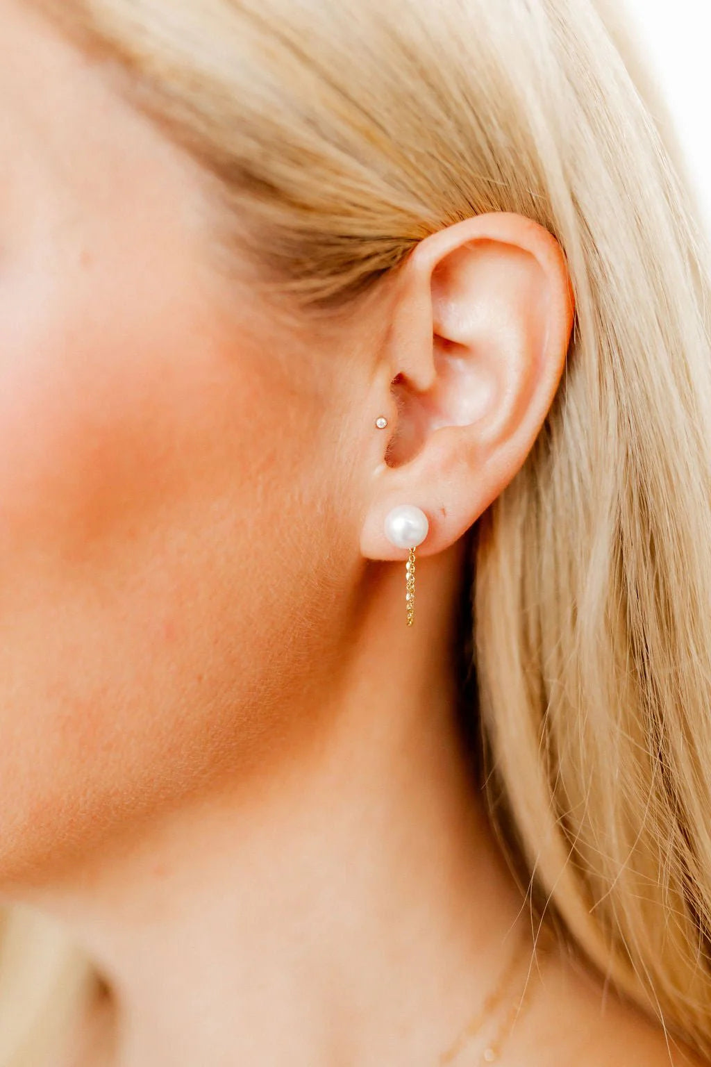Tessa Pearl Stud and Gold Chain Earring