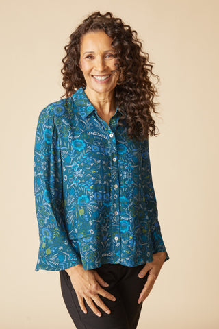Habitat Rayon Crepe Garden Ruched Collarshirt
