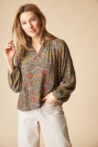 Habitat Rayon Crepe Garden Ruched Collarshirt