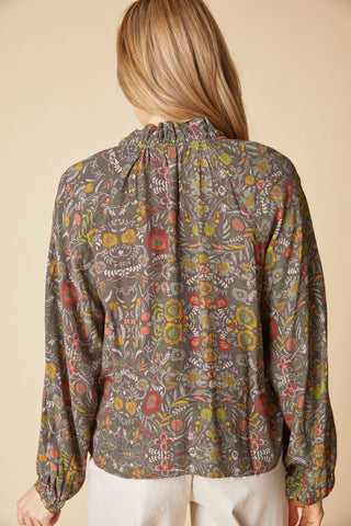 Habitat Rayon Crepe Garden Ruched Collarshirt