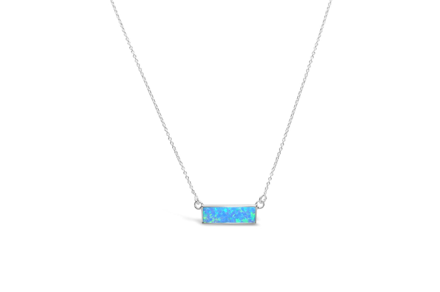 Opal Bezel Bar Necklace Blue Opal